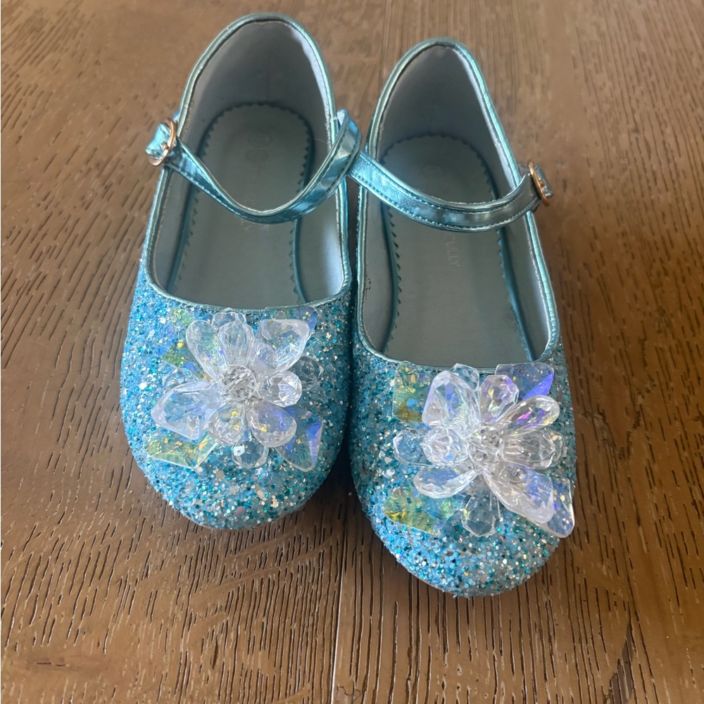 GBlue Glitter size 13 Mary Jane Dress Shoes with Crystal Flower